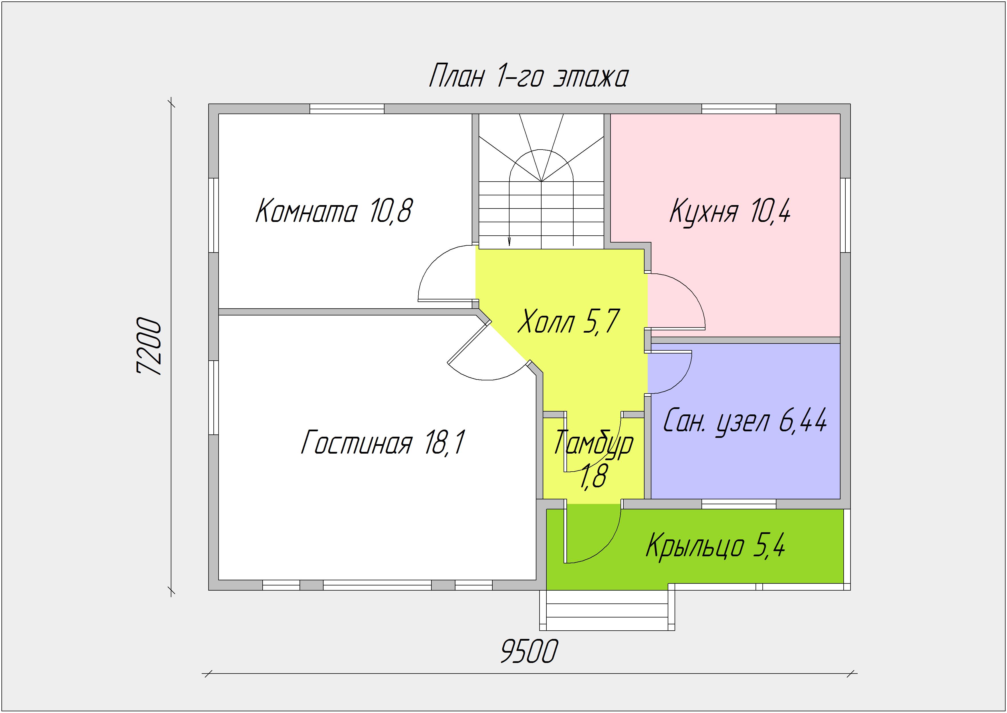 Норвег 1К 7,2х9,5 м - 1 этаж